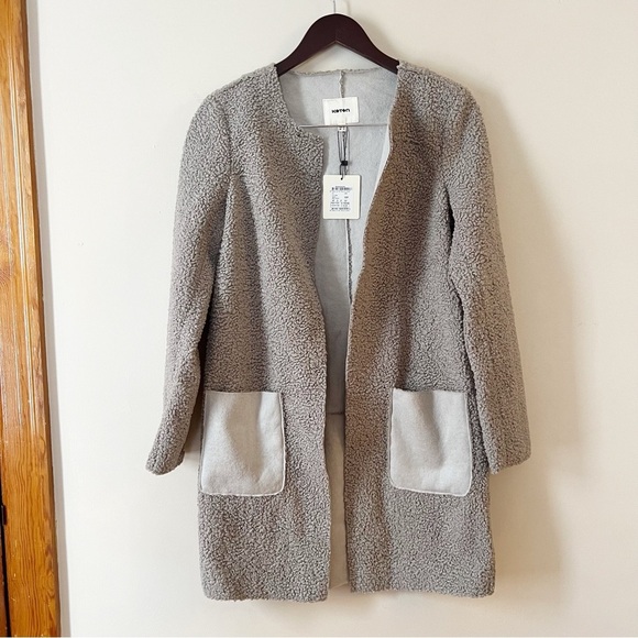 Koton Gray Knit Open Front Midi Long Coat Lightweight Fleece Size 34/ US XS NEW - Picture 1 of 7